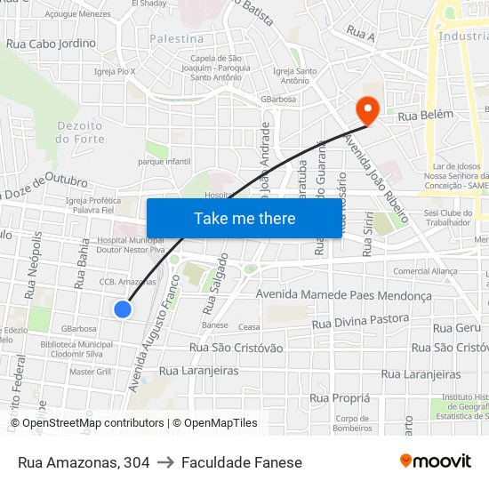Rua Amazonas, 304 to Faculdade Fanese map