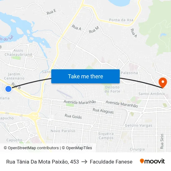 Rua Tânia Da Mota Paixão, 453 to Faculdade Fanese map