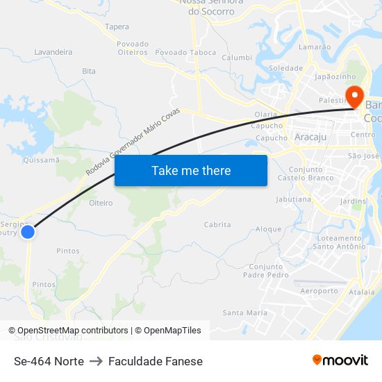 Se-464 Norte to Faculdade Fanese map