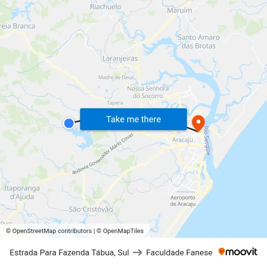Estrada Para Fazenda Tábua, Sul to Faculdade Fanese map