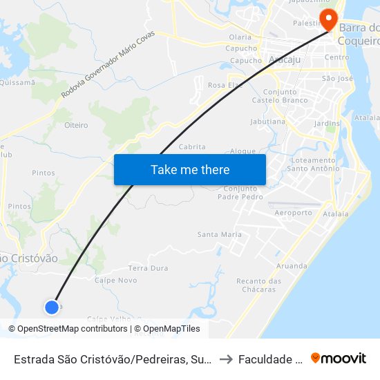 Estrada São Cristóvão/Pedreiras, Sul | Povoado Chica to Faculdade Fanese map