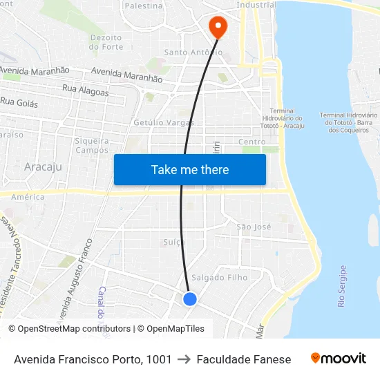 Avenida Francisco Porto, 1001 to Faculdade Fanese map