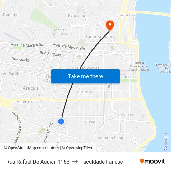 Rua Rafael De Aguiar, 1163 to Faculdade Fanese map