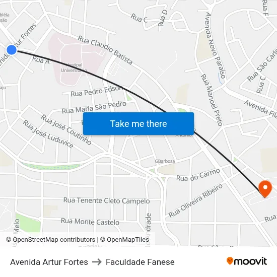 Avenida Artur Fortes to Faculdade Fanese map