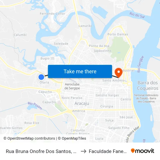 Rua Bruna Onofre Dos Santos, 79 to Faculdade Fanese map