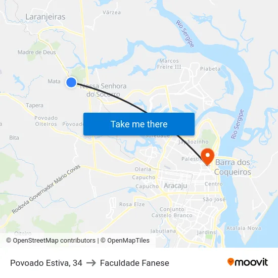 Povoado Estiva, 34 to Faculdade Fanese map