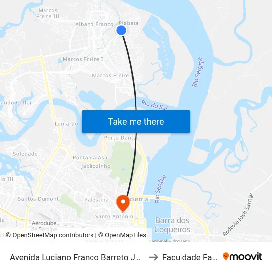 Avenida Luciano Franco Barreto Júnior, 145 to Faculdade Fanese map