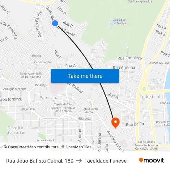 Rua João Batista Cabral, 180 to Faculdade Fanese map