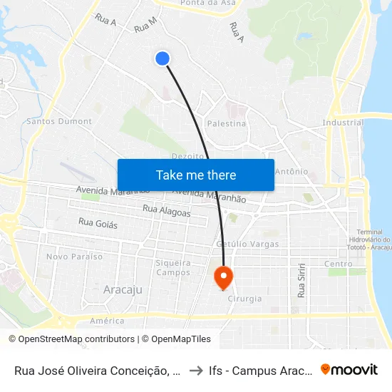 Rua José Oliveira Conceição, 294 to Ifs - Campus Aracaju map