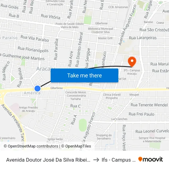 Avenida Doutor José Da Silva Ribeiro Filho, 832-898 to Ifs - Campus Aracaju map