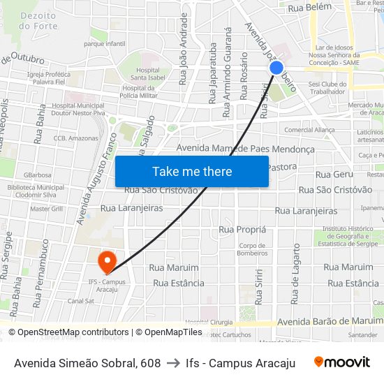 Avenida Simeão Sobral, 608 to Ifs - Campus Aracaju map