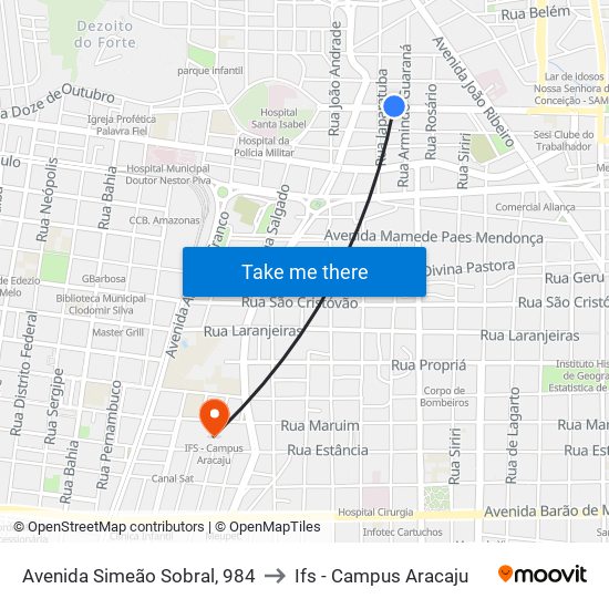 Avenida Simeão Sobral, 984 to Ifs - Campus Aracaju map