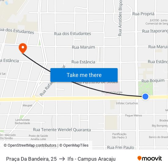 Praça Da Bandeira, 25 to Ifs - Campus Aracaju map