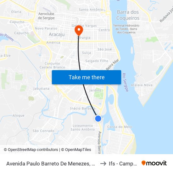 Avenida Paulo Barreto De Menezes, 100 | Parque Dos Cajueiros to Ifs - Campus Aracaju map