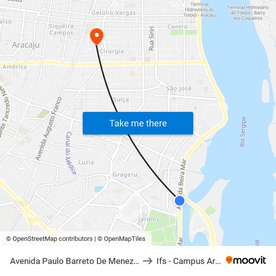 Avenida Paulo Barreto De Menezes, 2114 to Ifs - Campus Aracaju map