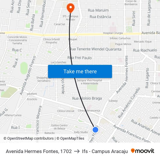 Avenida Hermes Fontes, 1702 to Ifs - Campus Aracaju map