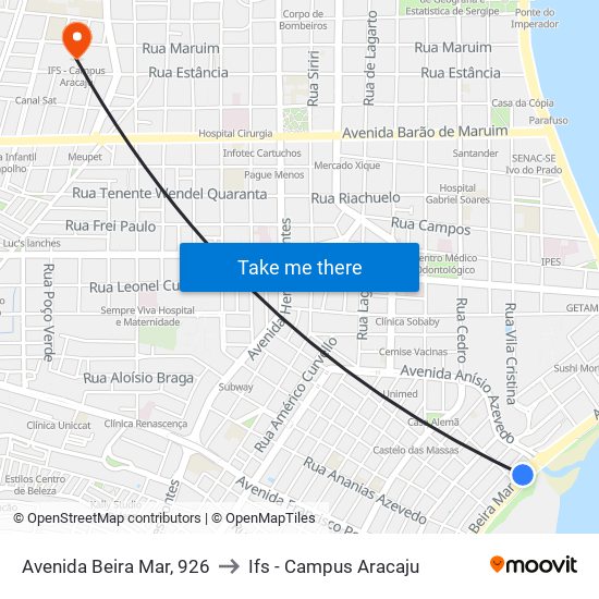 Avenida Beira Mar, 926 to Ifs - Campus Aracaju map