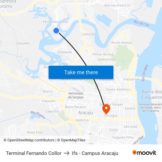 Terminal Fernando Collor to Ifs - Campus Aracaju map