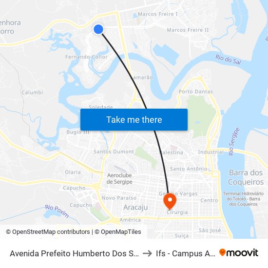 Avenida Prefeito Humberto Dos Santos 1161 to Ifs - Campus Aracaju map