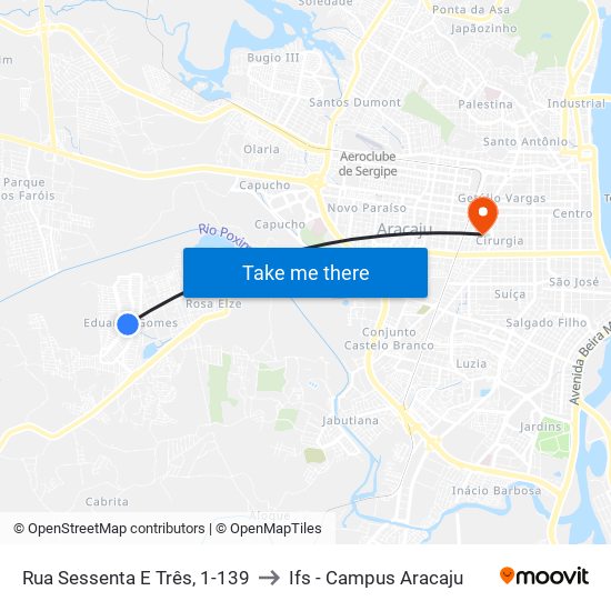 Rua Sessenta E Três, 1-139 to Ifs - Campus Aracaju map