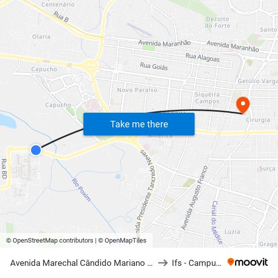 Avenida Marechal Cândido Mariano Da Silva Rondon, 1855 to Ifs - Campus Aracaju map