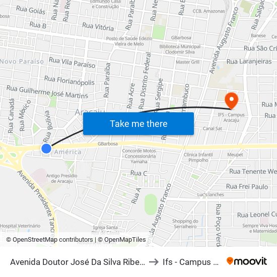 Avenida Doutor José Da Silva Ribeiro Filho, 349 to Ifs - Campus Aracaju map