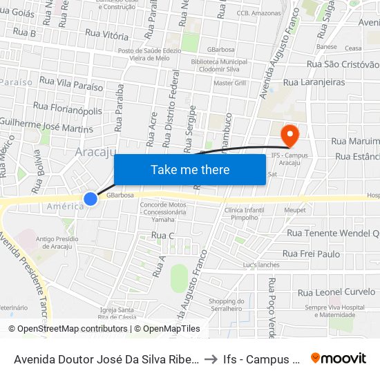 Avenida Doutor José Da Silva Ribeiro Filho, 889 to Ifs - Campus Aracaju map