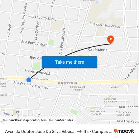 Avenida Doutor José Da Silva Ribeiro Filho, 301-325 to Ifs - Campus Aracaju map