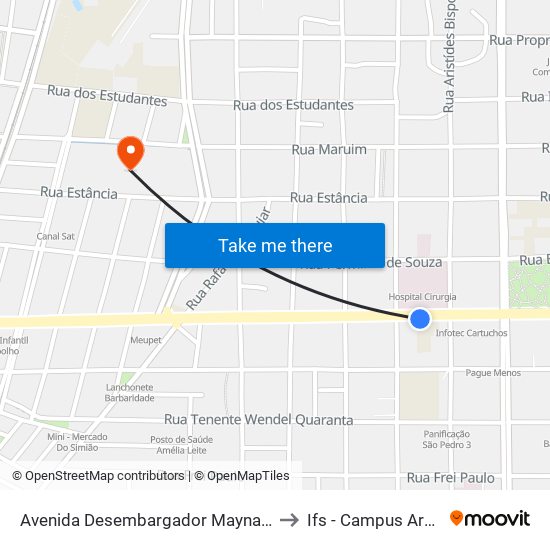 Avenida Desembargador Maynard, 201 to Ifs - Campus Aracaju map