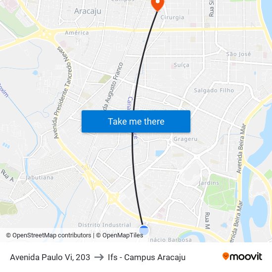 Avenida Paulo Vi, 203 to Ifs - Campus Aracaju map