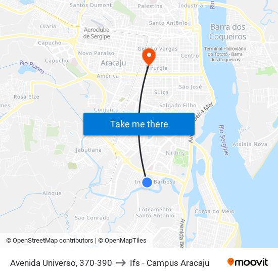 Avenida Universo, 370-390 to Ifs - Campus Aracaju map