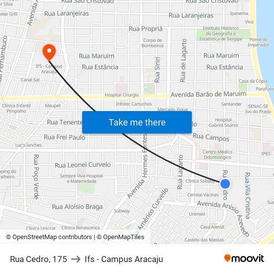 Rua Cedro, 175 to Ifs - Campus Aracaju map