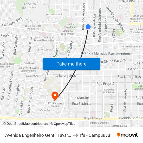 Avenida Engenheiro Gentil Tavares, 350 to Ifs - Campus Aracaju map