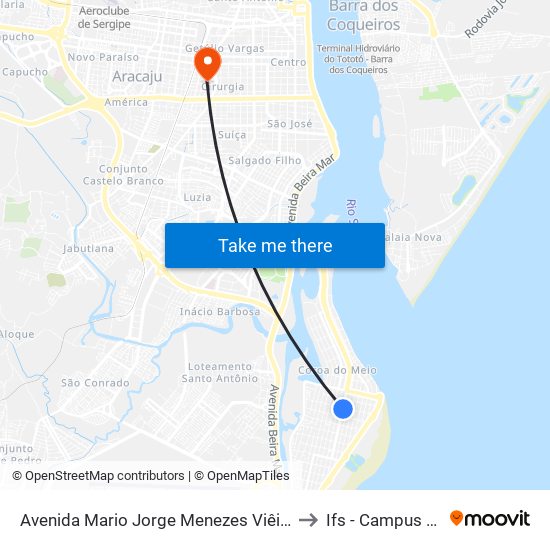 Avenida Mario Jorge Menezes Viêira, 1302-1480 to Ifs - Campus Aracaju map