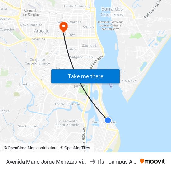 Avenida Mario Jorge Menezes Vieira, 2280 to Ifs - Campus Aracaju map