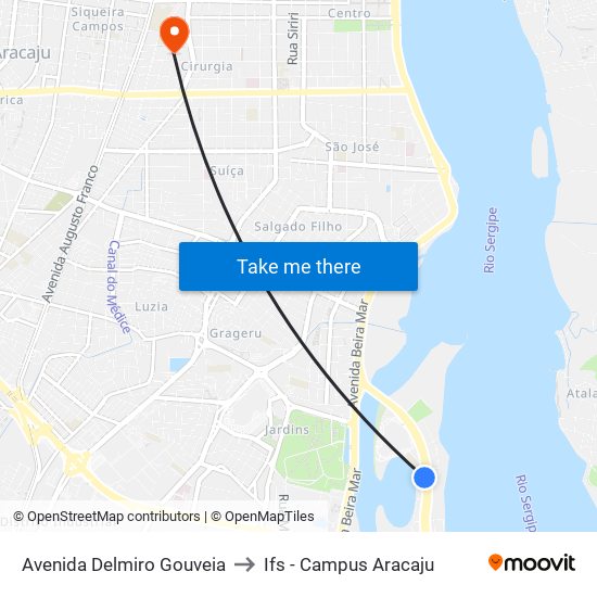 Avenida Delmiro Gouveia to Ifs - Campus Aracaju map