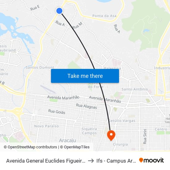 Avenida General Euclides Figueiredo, 625 to Ifs - Campus Aracaju map