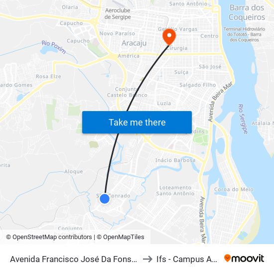 Avenida Francisco José Da Fonseca, 1382 to Ifs - Campus Aracaju map