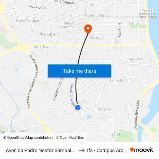 Avenida Padre Nestor Sampaio, 805 to Ifs - Campus Aracaju map