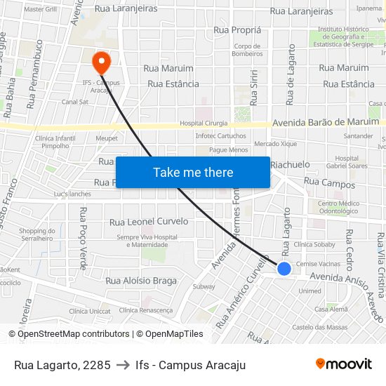 Rua Lagarto, 2285 to Ifs - Campus Aracaju map