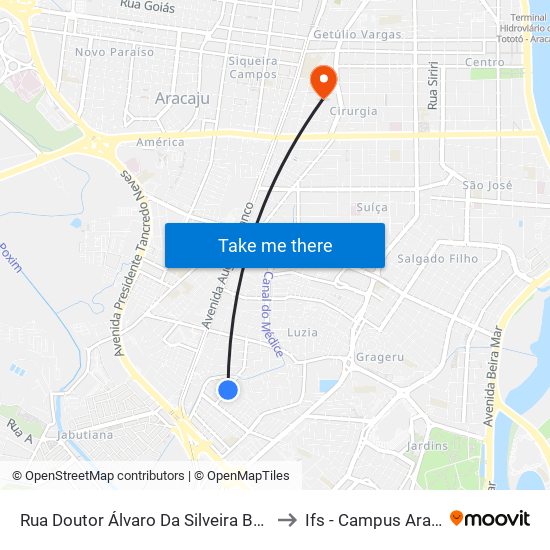 Rua Doutor Álvaro Da Silveira Brito, 36 to Ifs - Campus Aracaju map