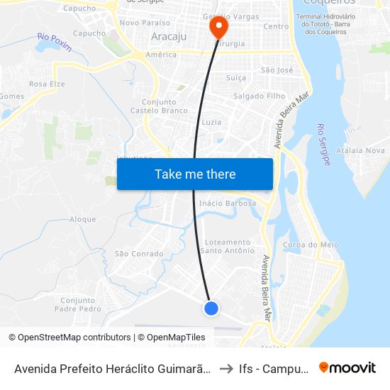 Avenida Prefeito Heráclito Guimarães Rollemberg, 2105 to Ifs - Campus Aracaju map