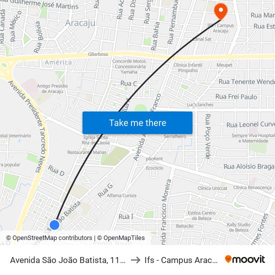 Avenida São João Batista, 1135 to Ifs - Campus Aracaju map