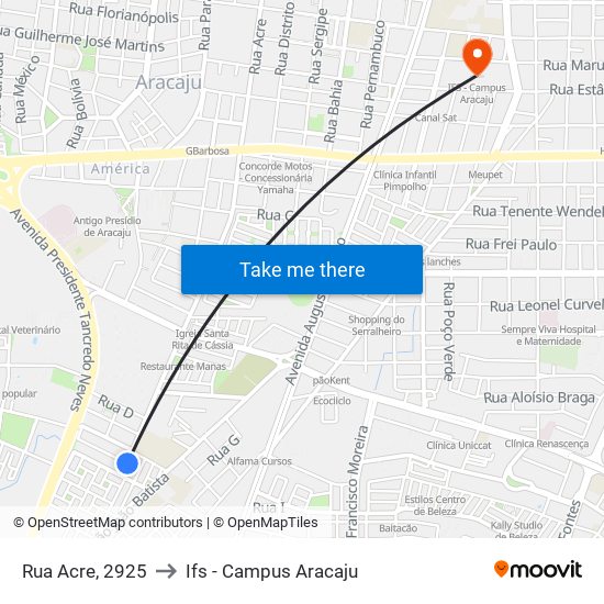 Rua Acre, 2925 to Ifs - Campus Aracaju map