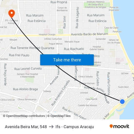 Avenida Beira Mar, 548 to Ifs - Campus Aracaju map