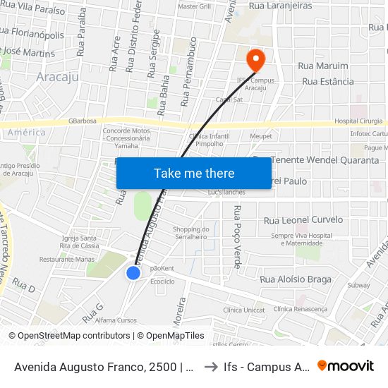 Avenida Augusto Franco, 2500 | Hiper Sales to Ifs - Campus Aracaju map