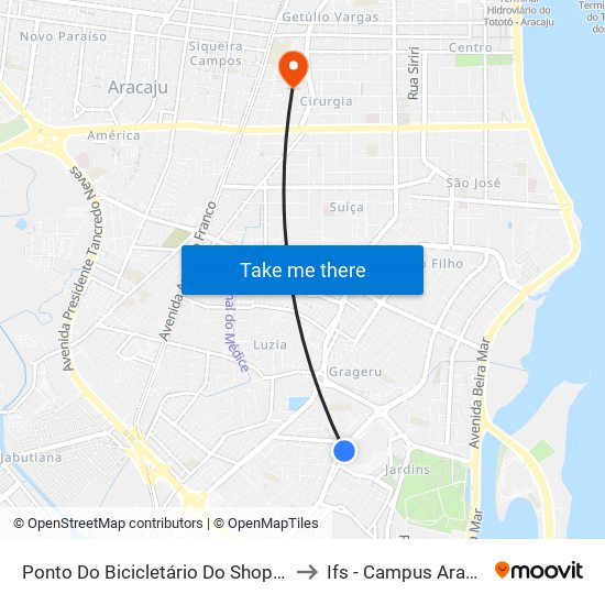 Ponto Do Bicicletário Do Shopping to Ifs - Campus Aracaju map