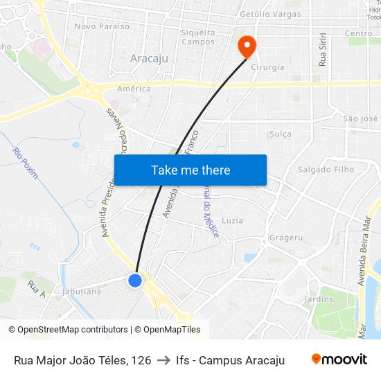 Rua Major João Téles, 126 to Ifs - Campus Aracaju map