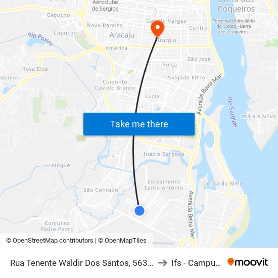 Rua Tenente Waldir Dos Santos, 563 | Praça Dos Correios to Ifs - Campus Aracaju map