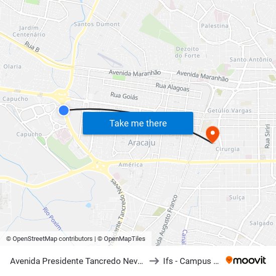 Avenida Presidente Tancredo Neves, 7601-7797 to Ifs - Campus Aracaju map